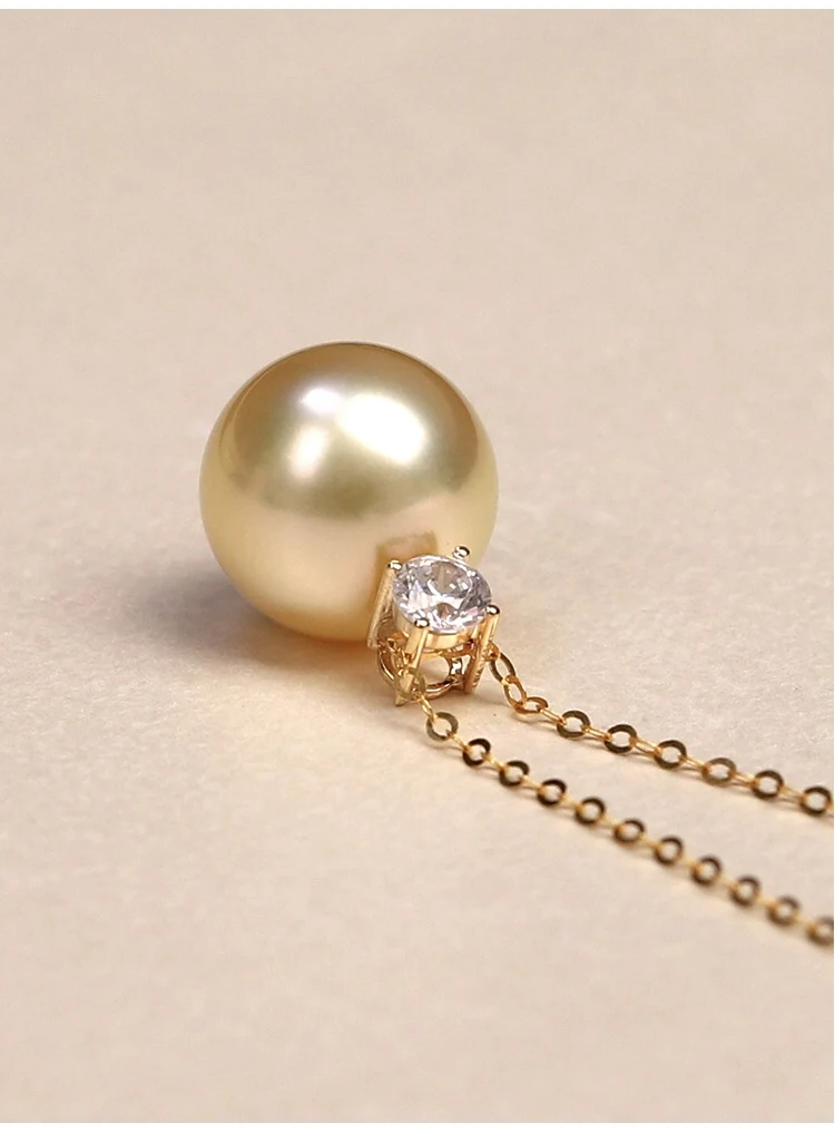 18K Solid Yellow Real Gold Jewelry(AU750) Women Necklace Chain Nanyang Jinzhu Diamond Pendant South Sea Pearl Fashion Lady 18K Solid Yellow Real Gold Jewelry(AU750) Women Necklace Chain Nanyang Jinzhu Diamond Pendant South Sea Pearl Fashion Lady