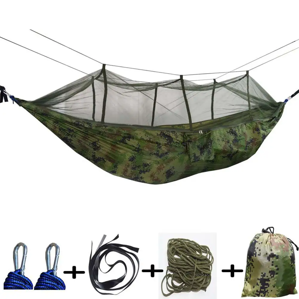 1-2 Person Portable High Strength Parachute Fabric Hammock with Mosquito Net for Outdoor Camping