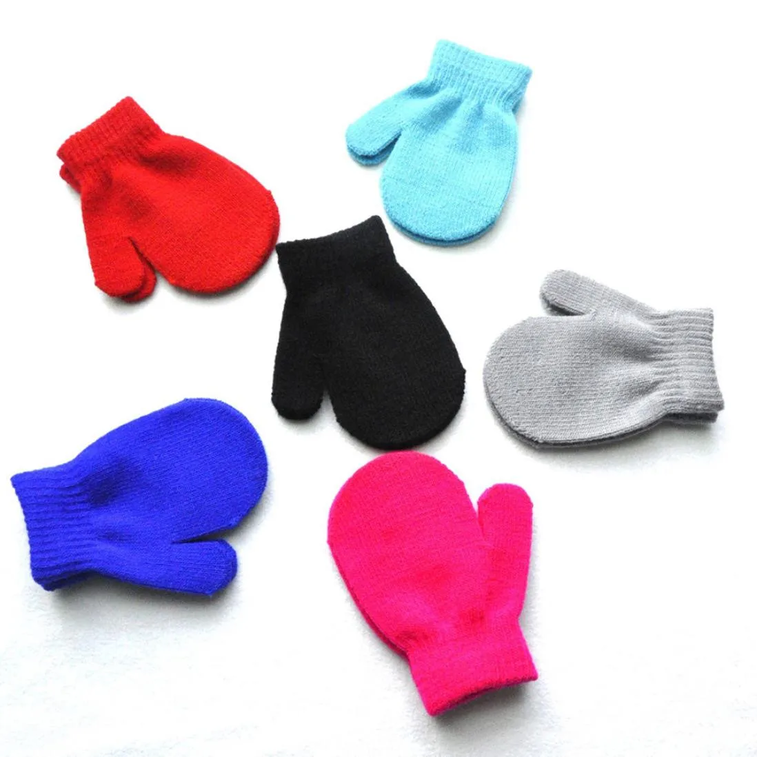 Милые вязаные перчатки для новорожденных и малышей однотонные теплые с принтом