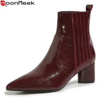 MoonMeek 2020 Genuine leather boots square heels pointed toe ladies shoes autumn winter solid color ankle boots for woman
MoonMeek 2020 Genuine leather boots square heels pointed toe ladies shoes autumn winter solid color ankle boots for woman