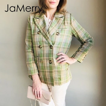 JaMerry Casual Plaid double breasted Blazers Office fashion green coat Autumn long sleeve button women's coat Street coat 2020
JaMerry Casual Plaid double breasted Blazers Office fashion green coat Autumn long sleeve button women's coat Street coat 2020