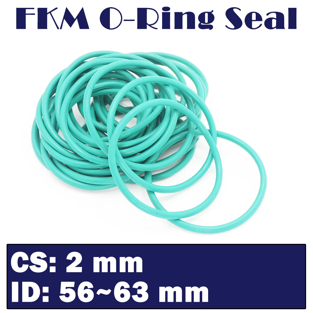 

CS 2mm FKM Rubber O RING OD 56/57/58/59/60/61/62/63*2 mm 30PCS O-Ring Fluorine Gasket Oil seal Green ORing