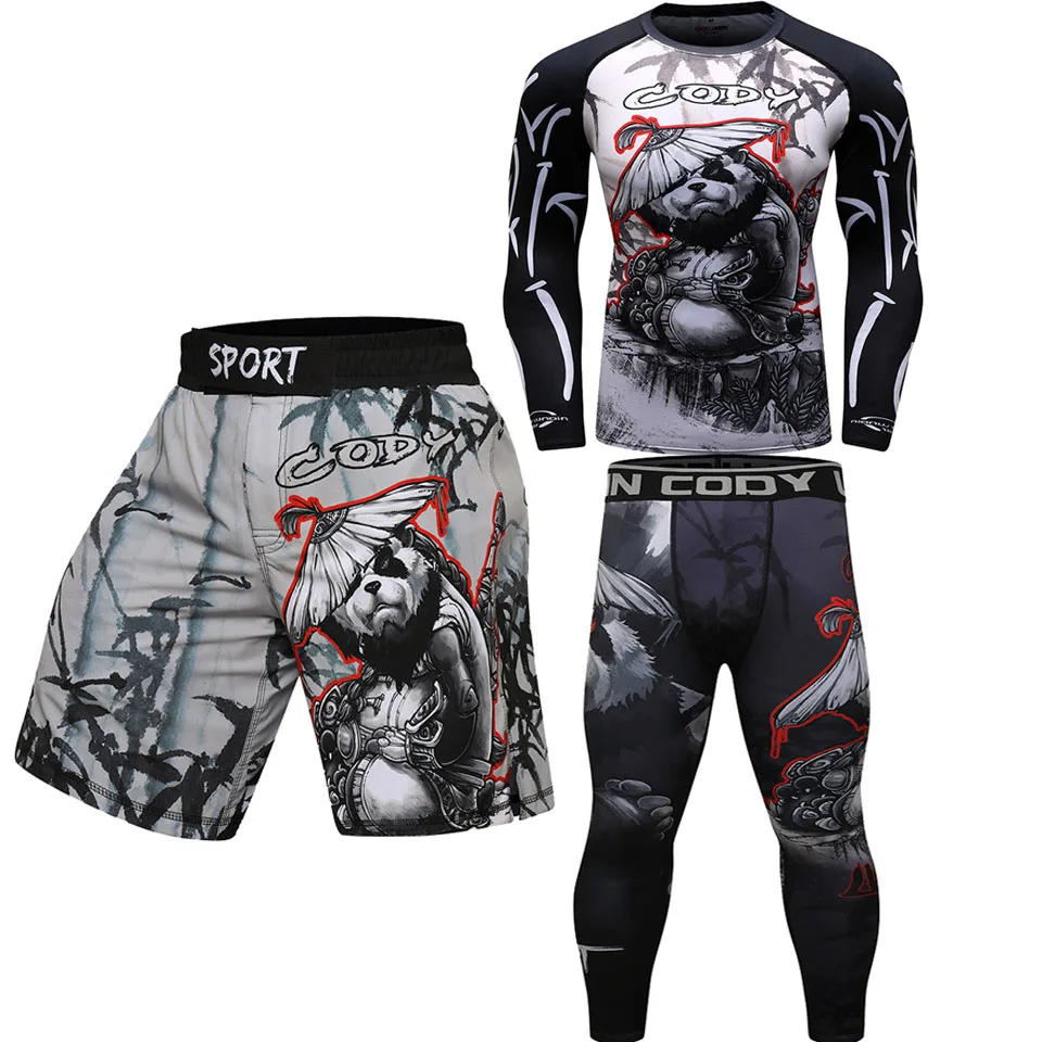 Мужская компрессионная футболка + штаны для MMA Rashguard боксерские мужские