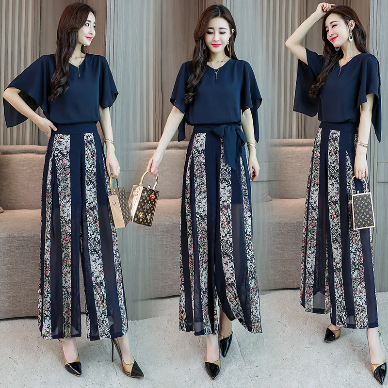 Women Summer Two Pieces Suit Elegant Floral Print Wide Leg Pant Set Ladies Blouse with Belt Short Sleeve Suits+ Trousers
Women Summer Two Pieces Suit Elegant Floral Print Wide Leg Pant Set Ladies Blouse with Belt Short Sleeve Suits+ Trousers
