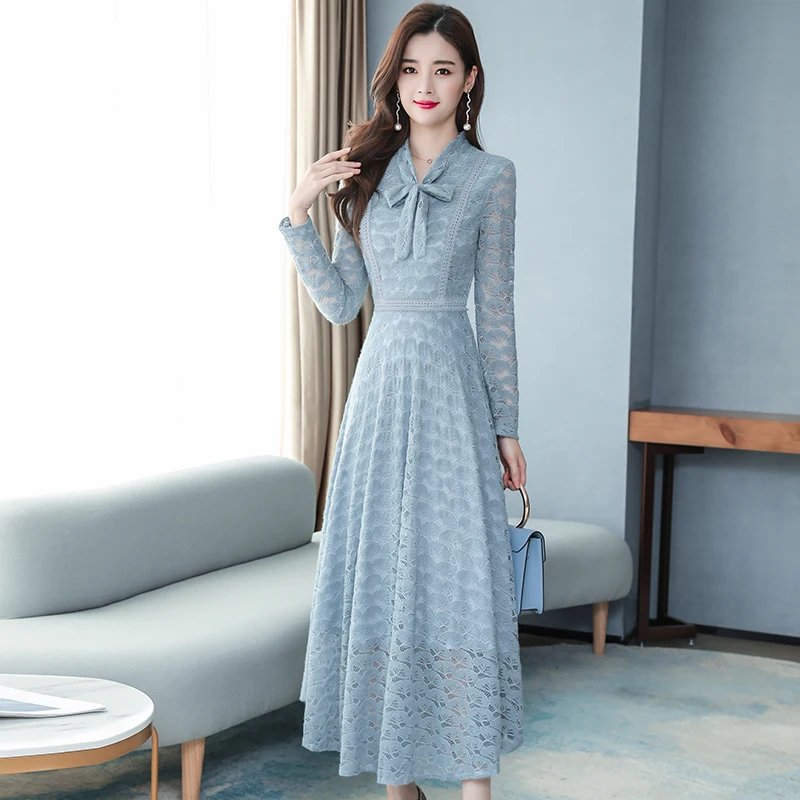 2020 Spring Women Clothing New Simple Slim Retro Elegant Temperament Dress Knee Temperament Lace Korean Dress
2020 Spring Women Clothing New Simple Slim Retro Elegant Temperament Dress Knee Temperament Lace Korean Dress