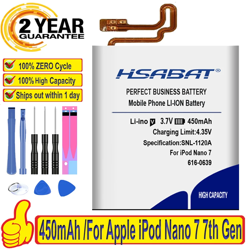 100% Оригинальный HSABAT 450 мАч 616 0639 аккумулятор для Apple iPod Nano 7 го