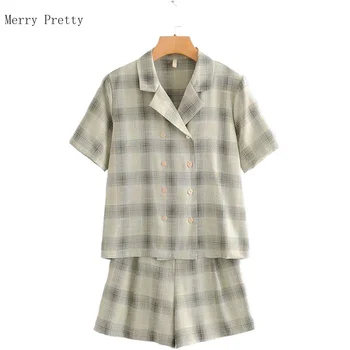 Green Notched Collar Plaid Short Sleeve Blazer Shorts Set Women Summer Workwear Office Lady Double Breasted Blazer Two Piece Set 
Green Notched Collar Plaid Short Sleeve Blazer Shorts Set Women Summer Workwear Office Lady Double Breasted Blazer Two Piece Set