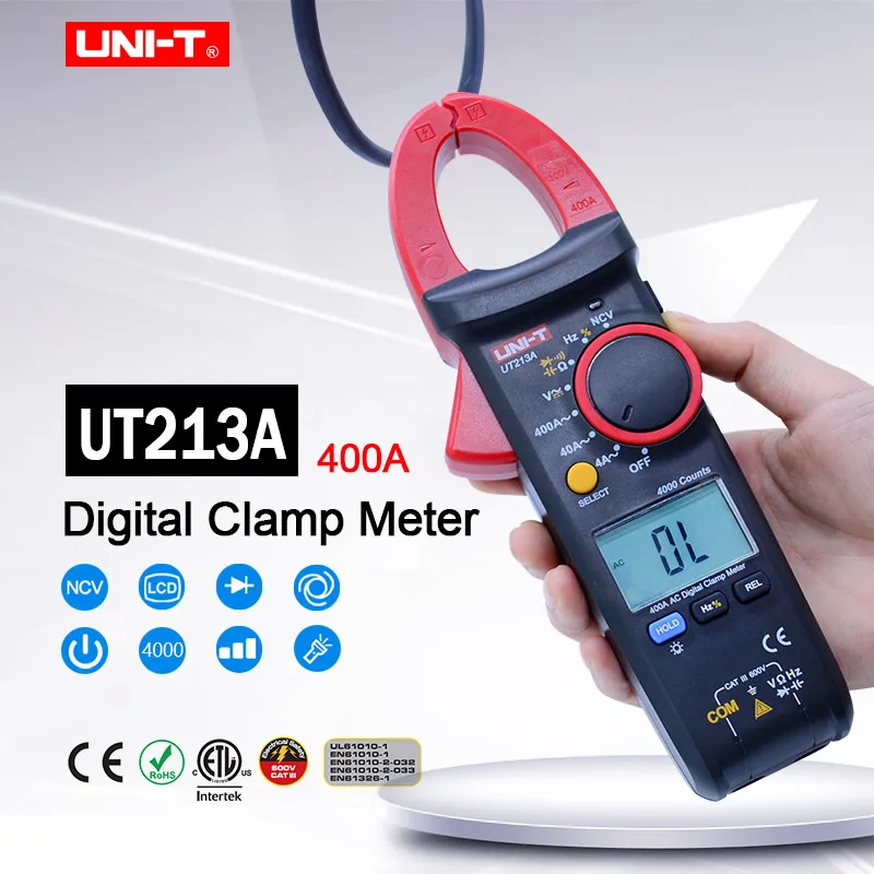 UNI-T UT213A True RMS 400A Digital Clamp Meter AC/DC/Resistance/Capacitance/Frequency/ Clamp Digital Multimeter
UNI-T UT213A True RMS 400A Digital Clamp Meter AC/DC/Resistance/Capacitance/Frequency/ Clamp Digital Multimeter