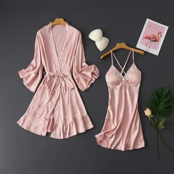 Young Lady Casual Kimono Bathrobe Gown Lace 2PCS Robe Set Summer Satin Sleep Set Bride Bridesmaid Wedding Robe Home Dressing
Young Lady Casual Kimono Bathrobe Gown Lace 2PCS Robe Set Summer Satin Sleep Set Bride Bridesmaid Wedding Robe Home Dressing