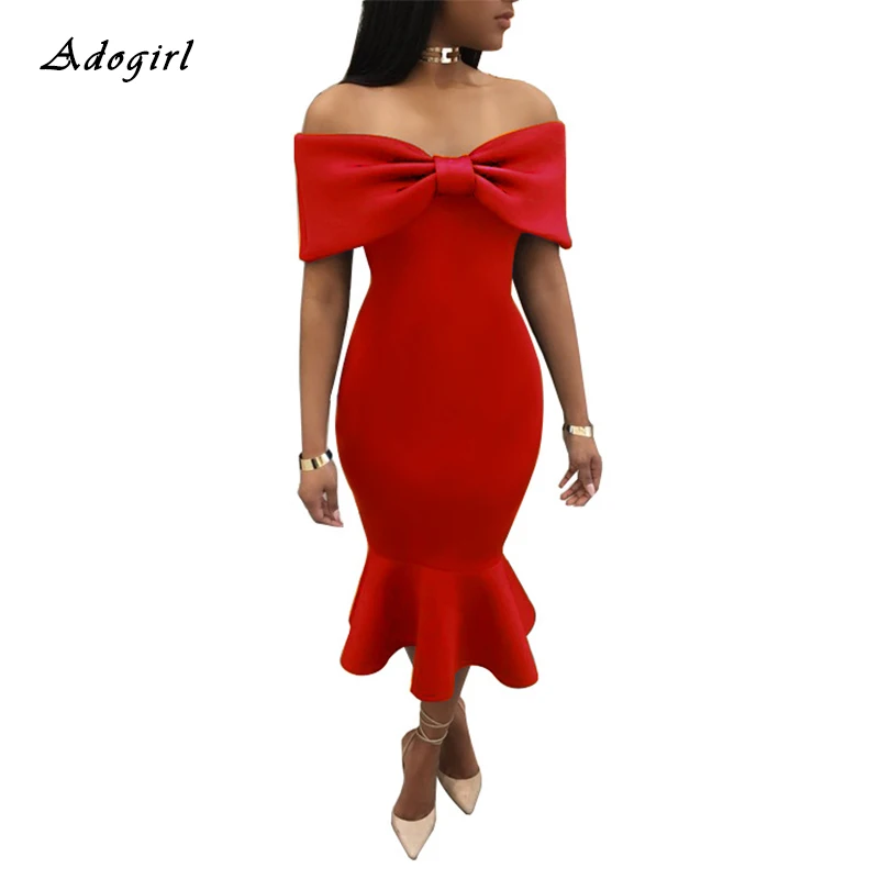 Adogirl Big Bowknot Off The Shoulder Women Dress Elegant Slash Neck Bodycon Midi Mermaid Dress Women Sexy Evening Party Dress
Adogirl Big Bowknot Off The Shoulder Women Dress Elegant Slash Neck Bodycon Midi Mermaid Dress Women Sexy Evening Party Dress