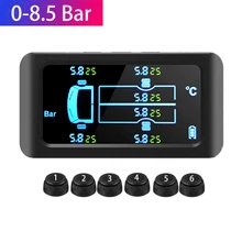 Universal Truck TPMS With 6 External Sensors 8.5 Bar Tire Pressure Monitor Solar Charging Monitor TMPS Tyre Pressure Sensor Universal Truck TPMS With 6 External Sensors 8.5 Bar Tire Pressure Monitor Solar Charging Monitor TMPS Tyre Pressure Sensor