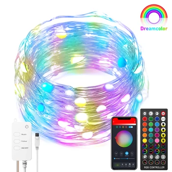 RGB Fairy String Lights, USB WIFI, Bluetooth Remote Control, Christmas Decoration 10M, Light Copper LED String Lights
RGB Fairy String Lights, USB WIFI, Bluetooth Remote Control, Christmas Decoration 10M, Light Copper LED String Lights