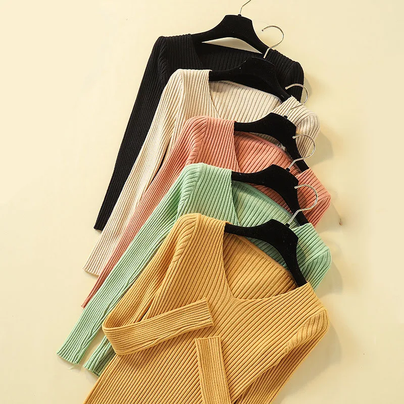 Woman Sweater Winter Sweater New V-neck Solid Long Sleeve Sweater Women Casual Slim Pullover Women Female Knitted Sweater 
Woman Sweater Winter Sweater New V-neck Solid Long Sleeve Sweater Women Casual Slim Pullover Women Female Knitted Sweater