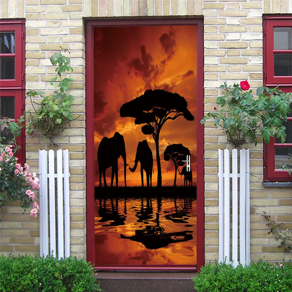 2PCS/SET Door Sticker PVC Self-adhesive Waterproof 3D Removable Home Decor Wine Shelf Decals DIY Wall Art Mural stickers porte 2PCS/SET Door Sticker PVC Self-adhesive Waterproof 3D Removable Home Decor Wine Shelf Decals DIY Wall Art Mural stickers porte