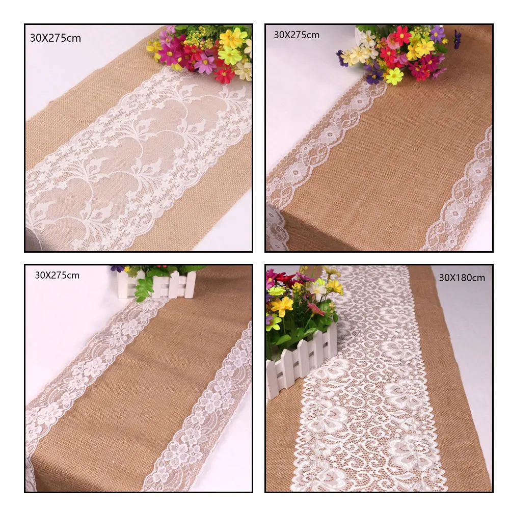 Burlap Lace Table Runner Wedding Champagne Table Runners Dining Room Restaurant Table Decoration Wedding Party Favor 30X275cm
Burlap Lace Table Runner Wedding Champagne Table Runners Dining Room Restaurant Table Decoration Wedding Party Favor 30X275cm