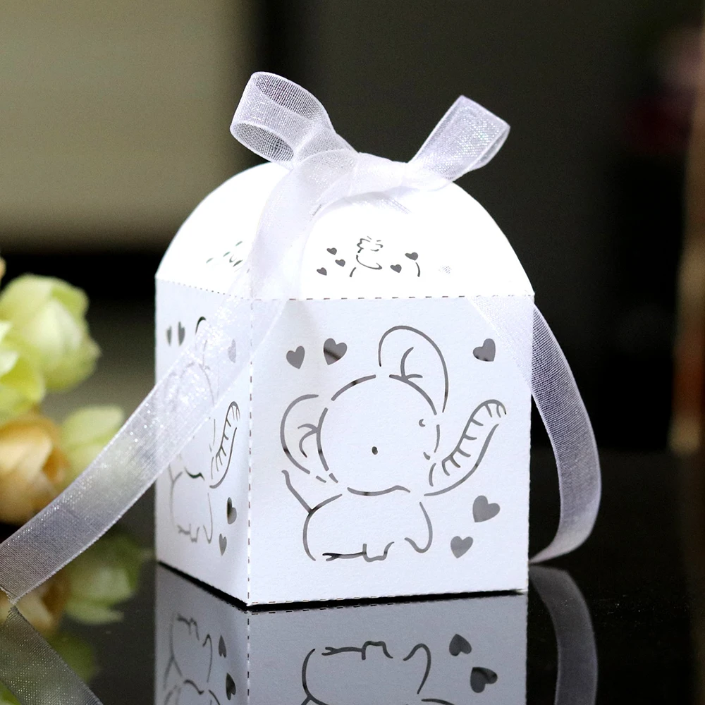 50 шт./компл. Baby Shower это девочка кружева полые тиснение коробка слон сувениры