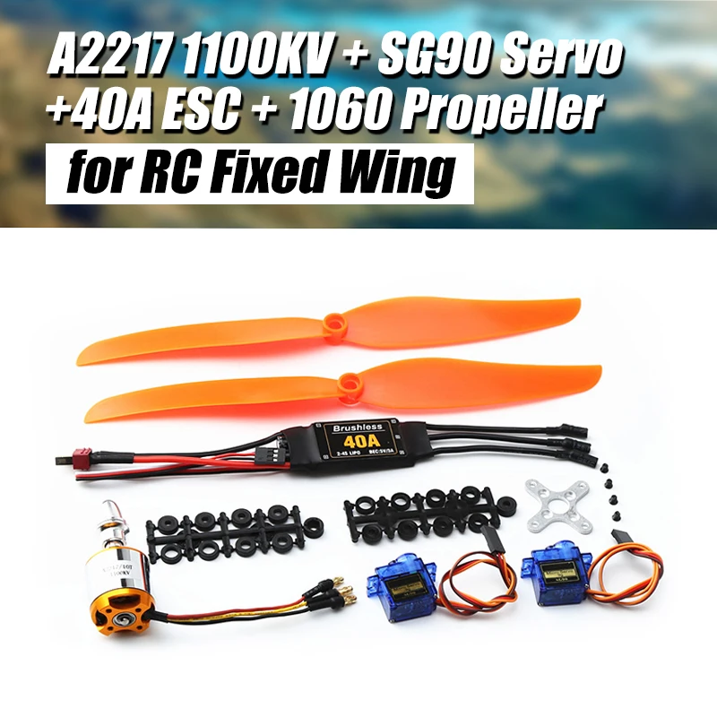 A2217 2217 1100KV Brushless Motor 40A ESC Motor Mount 1060 Propeller SG90 9G Micro Servo For RC Fixed Wing Plane Helicopter
A2217 2217 1100KV Brushless Motor 40A ESC Motor Mount 1060 Propeller SG90 9G Micro Servo For RC Fixed Wing Plane Helicopter