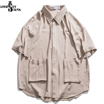 Mens Harajuku Men Women Shirt Retro Striped Casual Pockets Beach Short Sleeve Fashion Casual All-match Couple Streetwear
Mens Harajuku Men Women Shirt Retro Striped Casual Pockets Beach Short Sleeve Fashion Casual All-match Couple Streetwear