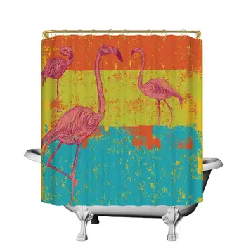 Flamingo Decor Waterproof Shower Curtain,Illustration of Flamingos in Old Style Retro Vintage Colored Stripes Art Grunge
Flamingo Decor Waterproof Shower Curtain,Illustration of Flamingos in Old Style Retro Vintage Colored Stripes Art Grunge