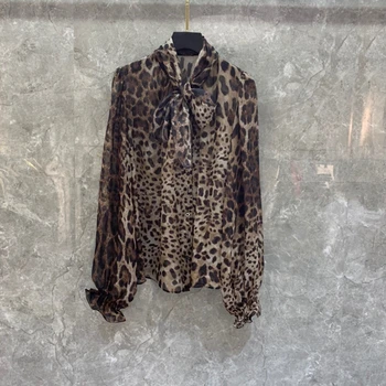 2020 Spring and Summer New Women's Lace Knotted Scarf Decorated Leopard Print Long-Sleeve Wild Blouse Shirt 421
2020 Spring and Summer New Women's Lace Knotted Scarf Decorated Leopard Print Long-Sleeve Wild Blouse Shirt 421