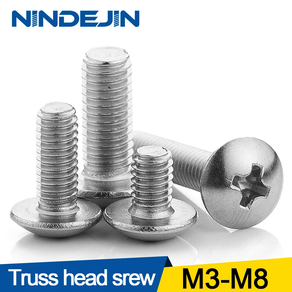 

10/55pcs Cross Recessed Truss Head Machine Screws M3 M4 M5 M6 M8 Mushroom Big Flat Head Screw 304 Stainless Steel Philips Screw