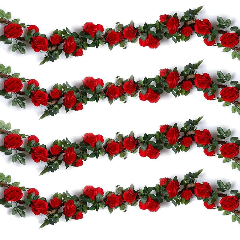 4Pcs Artificial Rose Vines ,Fake Silk Flowers Rose Garlands Hanging Rose Ivy Plants for Wedding Home Office Arch Arrangement Dec 
4Pcs Artificial Rose Vines ,Fake Silk Flowers Rose Garlands Hanging Rose Ivy Plants for Wedding Home Office Arch Arrangement Dec