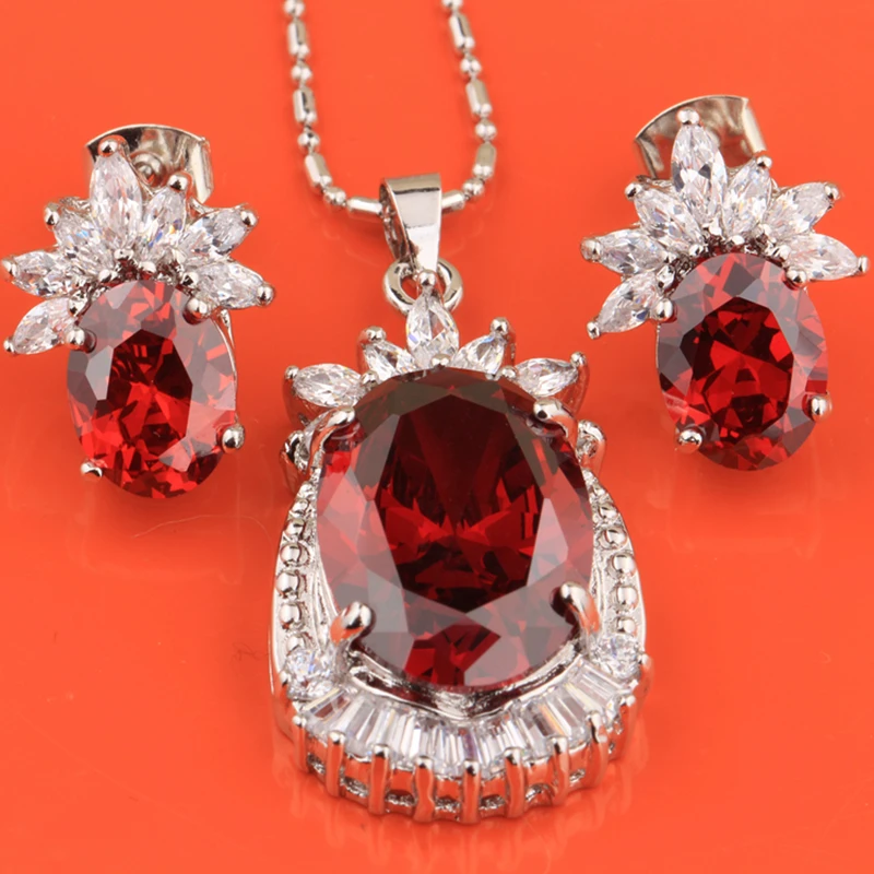 3 Color Options Red Garnet Zircon 925 Sterling Silver Jewelry Set Earring Pendant Necklace S8118
3 Color Options Red Garnet Zircon 925 Sterling Silver Jewelry Set Earring Pendant Necklace S8118