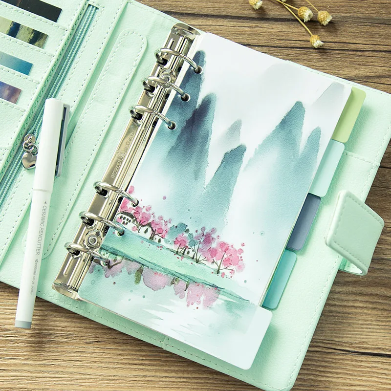 

WOKO 5pcs/set Fresh Landscape Series Cherry Blossoms Dividers Cute A5 A6 Spiral Notebook Loose Leaf Separator Pages Inside Pages