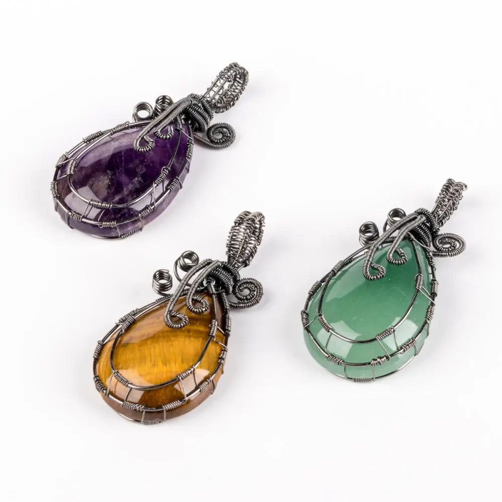 Natural Crystal Stone Copper Wire Wrapped Pendant Chain Necklace Retro Water Drop Healing Energy Healing Jewelry
Natural Crystal Stone Copper Wire Wrapped Pendant Chain Necklace Retro Water Drop Healing Energy Healing Jewelry