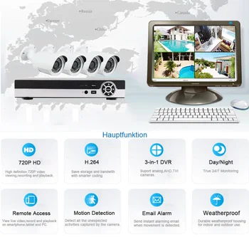 

4CH AHD 5 IN 1 Security DVR System HDMI 720P 2000TVL Weatherproof Outdoor CCTV Security Camera 1.0MP AHD Surveillance Kit