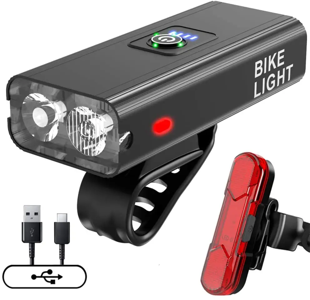 Bike Light Set, Bicycle Lights with IPX6 Waterproof Front Headlight and Tail Light, Ultra Bright USB Rechargeable, 6 Light Modes
Bike Light Set, Bicycle Lights with IPX6 Waterproof Front Headlight and Tail Light, Ultra Bright USB Rechargeable, 6 Light Modes
