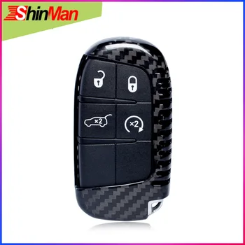 ShinMan Carbon Fiber Car key Case key shell Cover For Jeep Grand Cherokee Renegade Fit Freemont Ottimo Dodge Journey Accessorie