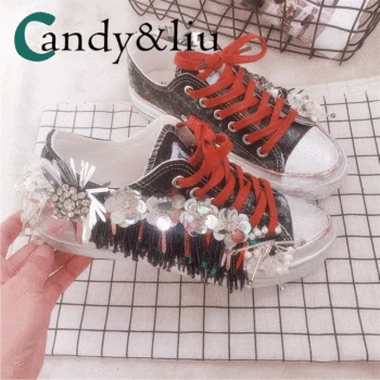 Fashion brand Beaded tassel Rhinestone sequins flower flat bottomed round head Street casual low top women's single shoes
Fashion brand Beaded tassel Rhinestone sequins flower flat bottomed round head Street casual low top women's single shoes