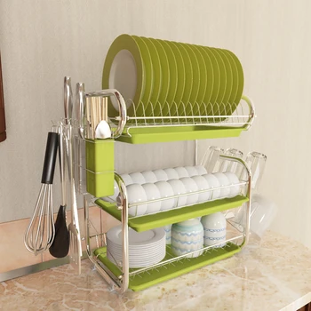 3 Tiers Wrought Iron Dish Drying Rack Drainer Storage Shelf with Drainboard and Cup Holder for Kitchen - Silver + Green
3 Tiers Wrought Iron Dish Drying Rack Drainer Storage Shelf with Drainboard and Cup Holder for Kitchen - Silver + Green