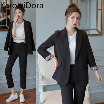 Fashion 2020 spring new leopard lining black suit suit + cropped pants two-piece suit women 
Fashion 2020 spring new leopard lining black suit suit + cropped pants two-piece suit women