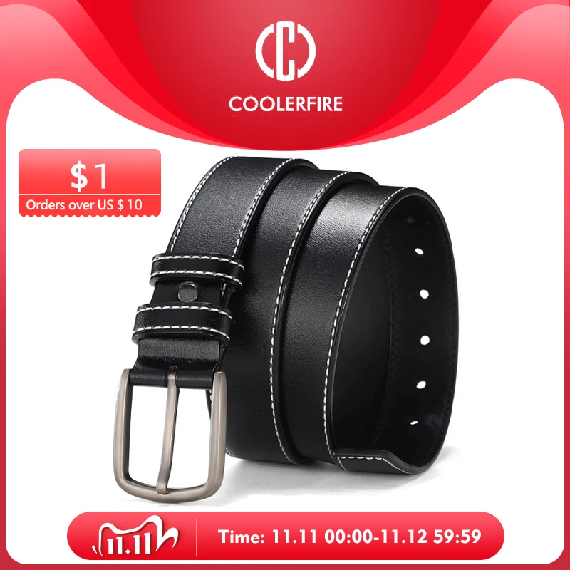 

COOLERFIRE Men Belts New Fashion Black&Blue&Orange brown Business Style Waist Casual Design Men genuine Leather Belt HQ081