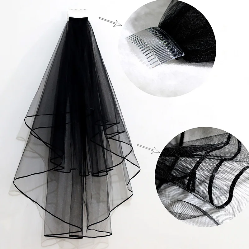 Black Bridal Veils With Comb Two Layers Short Ribbon Edge Wedding Shoulder Veil Soft Tulle Women Costume Accessories
Black Bridal Veils With Comb Two Layers Short Ribbon Edge Wedding Shoulder Veil Soft Tulle Women Costume Accessories