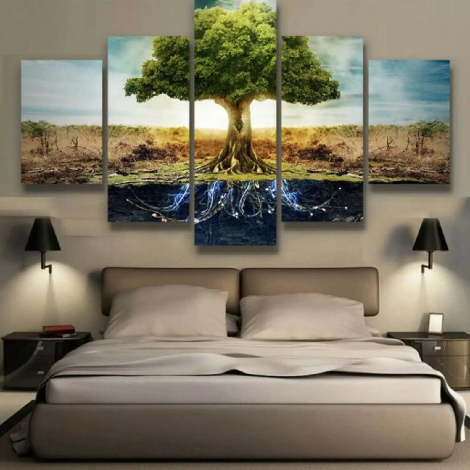 

No Framed 5 pieces Tree of Life Landscape Decor Modular Picture Modern Canvas Paintings Printed Posters Wall Art For Living Room