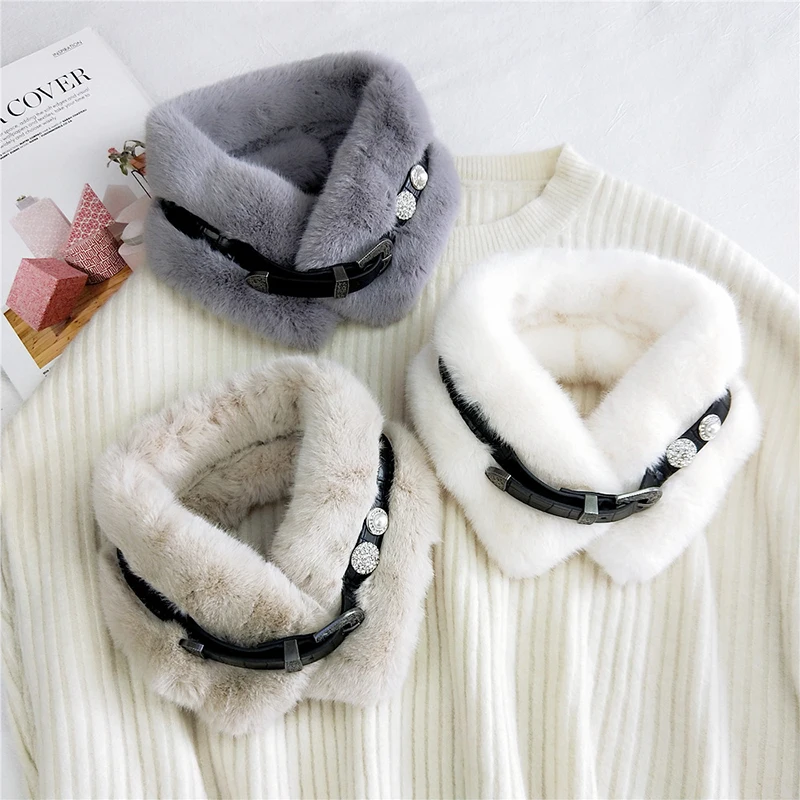 Winter Warm Fur Scarf Thick Plush Scarf Neck Leather Belt Buckle Neck Collar Scarves Rabbit Loop Scarf Soft White Pearl Crystal 
Winter Warm Fur Scarf Thick Plush Scarf Neck Leather Belt Buckle Neck Collar Scarves Rabbit Loop Scarf Soft White Pearl Crystal