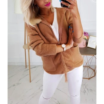 Women Autumn Winter Brown Color Long Sleeve Zipper Casual All-match Hooded Coat Ladies Streetwear Pockets Warm Outwear SJ4612Y 
Women Autumn Winter Brown Color Long Sleeve Zipper Casual All-match Hooded Coat Ladies Streetwear Pockets Warm Outwear SJ4612Y