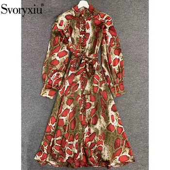 Svoryxiu Spring Summer Runway Lantern Sleeve Dress Women's Fashion Stand Collar Snake Pattern Print Single-Breasted Midi Dresses
Svoryxiu Spring Summer Runway Lantern Sleeve Dress Women's Fashion Stand Collar Snake Pattern Print Single-Breasted Midi Dresses
