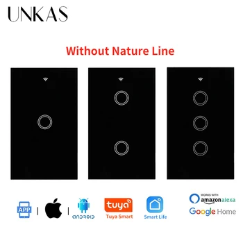 UNKAS US Standard Tuya Smart Life Wifi Smart Wall Touch Light Switch 1/2/3 Gang Crystal Glass Single Fire Line Touch Switch