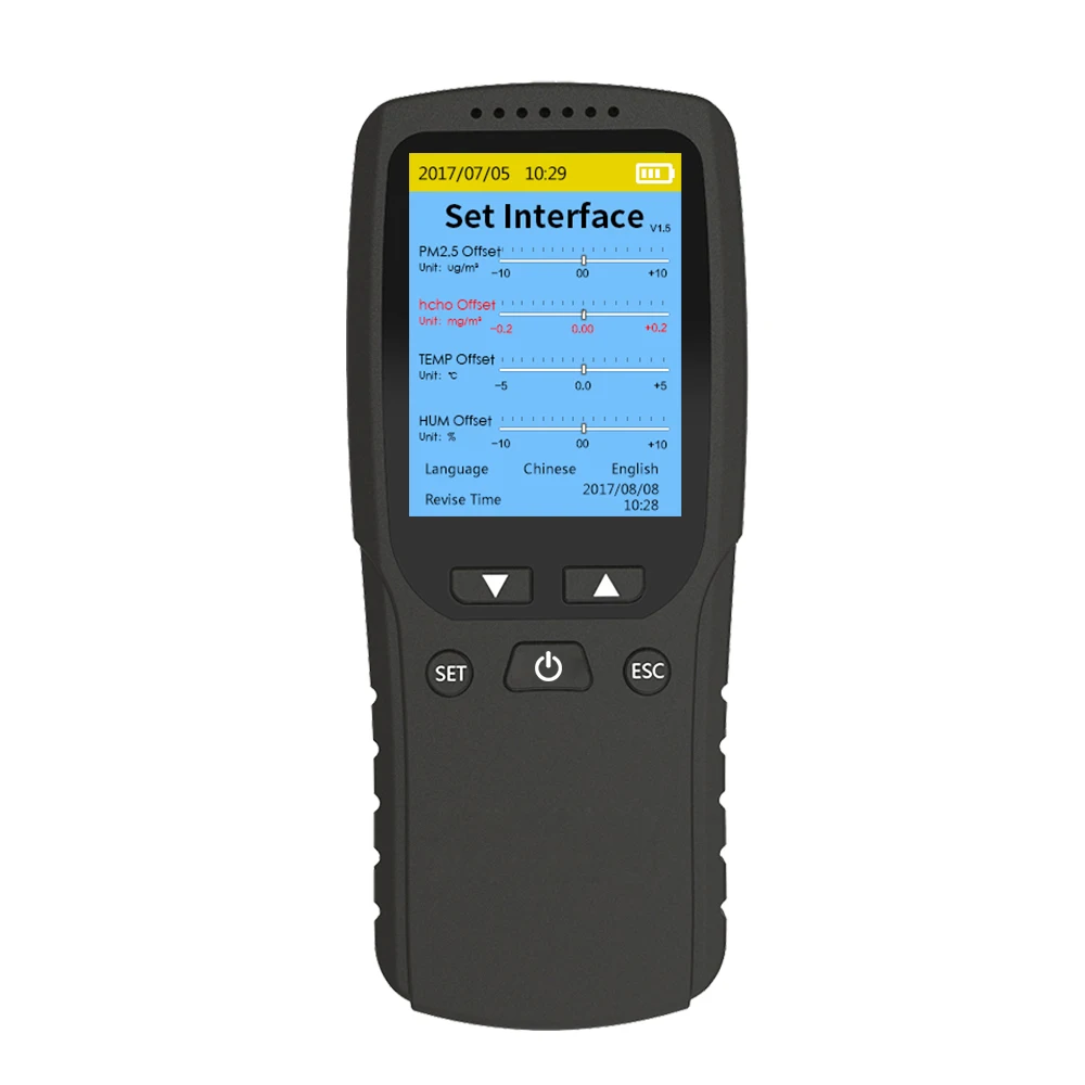 Air detector PM1.0 PM2.5 PM10 Monitor TVOC HCHO Formaldehyde Detector Temperature Humidity Meter Air Quality Monitor
Air detector PM1.0 PM2.5 PM10 Monitor TVOC HCHO Formaldehyde Detector Temperature Humidity Meter Air Quality Monitor