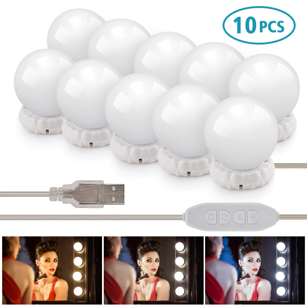 Makeup Mirror Bulbs 10 LED Hollywood Adjustable 3-color Stepless Dimmable Lamps Makeup Mirrors Cosmetic Lights
Makeup Mirror Bulbs 10 LED Hollywood Adjustable 3-color Stepless Dimmable Lamps Makeup Mirrors Cosmetic Lights