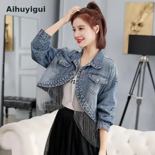 Aihuyigui 2019 Women Lrregular Denim Jacket Long Sleeve Spring Autumn Single Button Beading Tassels Chains Short Jacket Dr705
Aihuyigui 2019 Women Lrregular Denim Jacket Long Sleeve Spring Autumn Single Button Beading Tassels Chains Short Jacket Dr705
