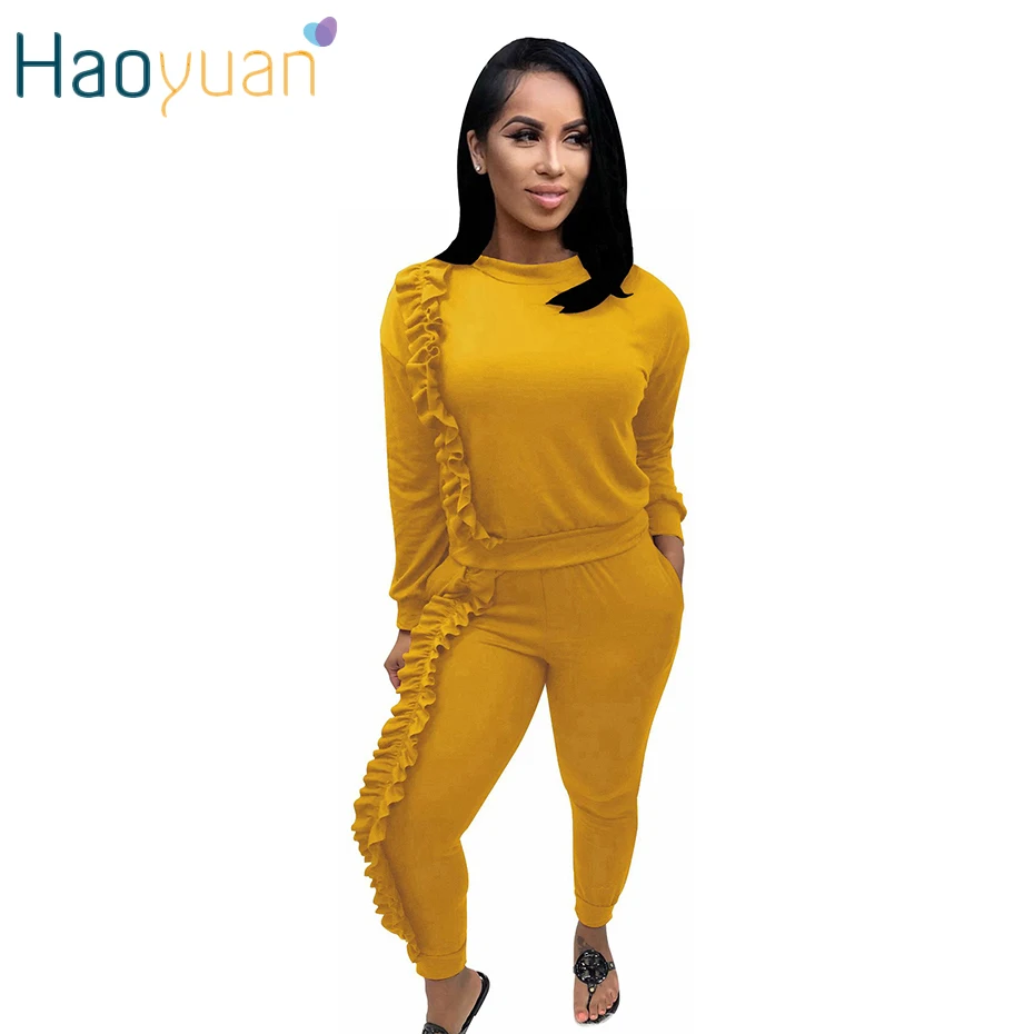 HAOYUAN Casual Matching Sets Tracksuit Long Sleeve Ruffles Top and Pants Suit Streetwear Fall Winter 2019 Clothing 2 Piece Set
HAOYUAN Casual Matching Sets Tracksuit Long Sleeve Ruffles Top and Pants Suit Streetwear Fall Winter 2019 Clothing 2 Piece Set