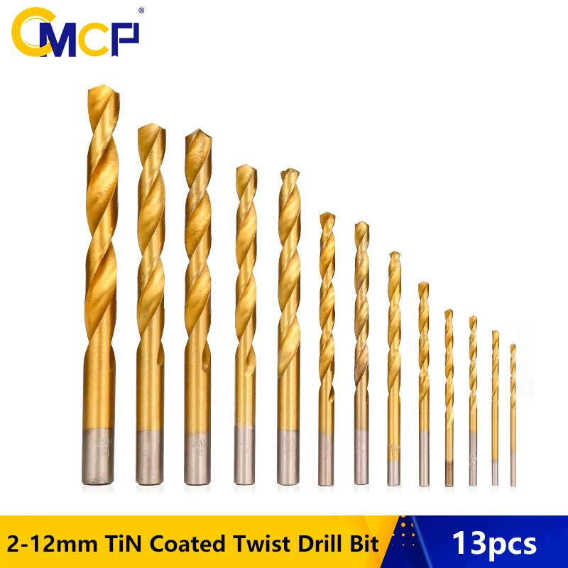Набор спиральных Сверл из быстрорежущей стали с титановым покрытием 13 шт. 2-12 мм