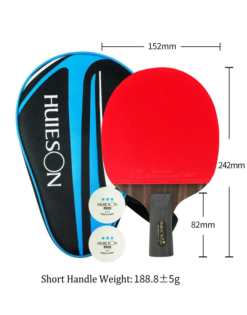 Huieson Table Tennis Racket Set 7 Star Professional Game Ping Pong Paddle Ebony Wood Long Handle Short Handle with Case 2 Ball (3)