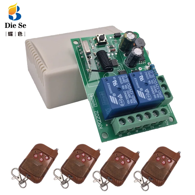 433MHz Universal Remote Control For Gate Garage AC 110V 220V 2CH Relay Receiver Module and 4 Button Remote Controller RF Switch
433MHz Universal Remote Control For Gate Garage AC 110V 220V 2CH Relay Receiver Module and 4 Button Remote Controller RF Switch