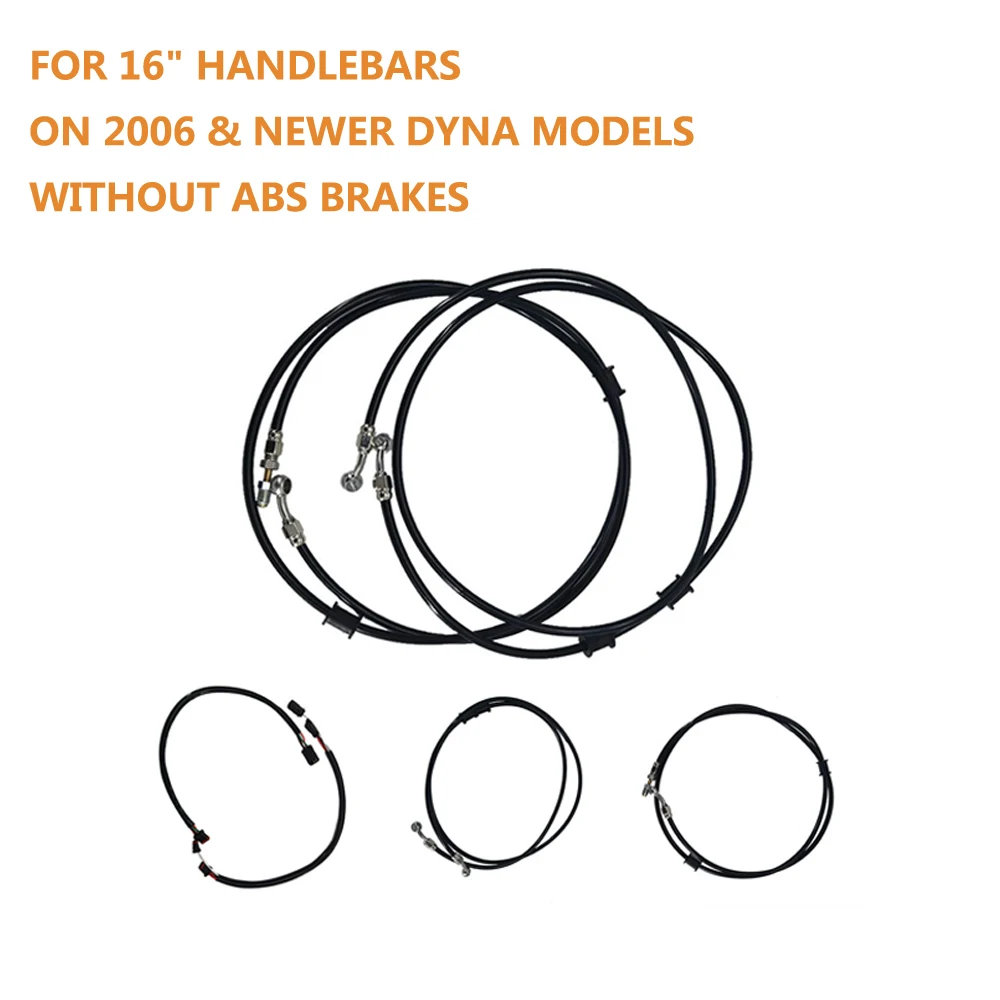 Комплект тормозной магистрали с черным кабелем для 16-дюймовых рулей, модели Dyna 2006 г. И новее, без тормозов ABS
Комплект тормозной магистрали с черным кабелем для 16-дюймовых рулей, модели Dyna 2006 г. И новее, без тормозов ABS